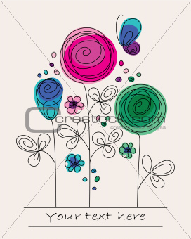 Funny colorful background with abstract flowers