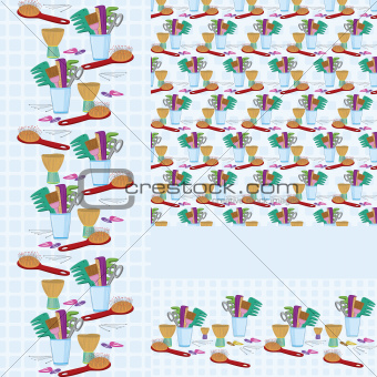 Beauty salon combs and brushes  horizontal and vertical  seamless pattern