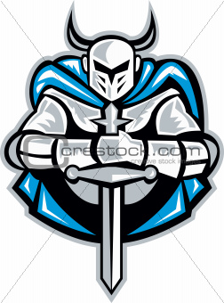 Knight With Sword And Cape Front Retro
