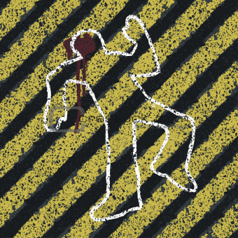 Murder Silhouette on yellow hazard lines. Accident prevention or