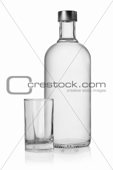 Bottle and glass of vodka