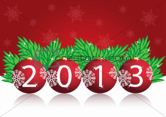 Christmas background with New Year ball in 2013