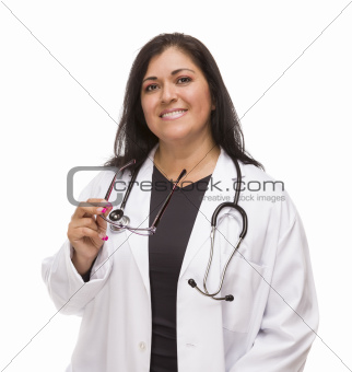 Attractive Female Hispanic Doctor or Nurse Isolated on a White Background.