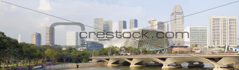 Singapore City Skyline Along River Panorama