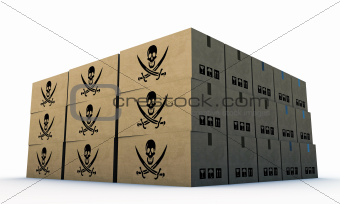 cardbord boxes with pirates skull