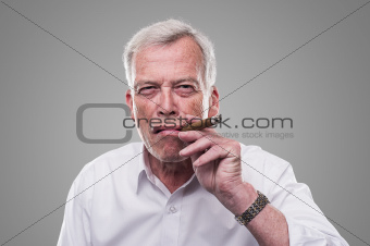 Handsome senior smoking a cigar