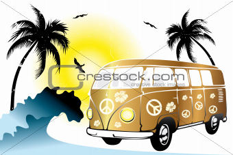 Retro van on the beach