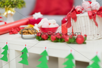 Closeup on table with Christmas decorations