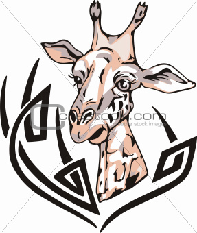 Tattoo with giraffe head. Color vector illustration.