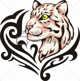 Tattoo with leopard head. Color vector illustration.