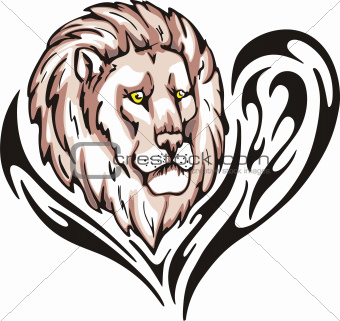 Tattoo with lion head. Color vector illustration.