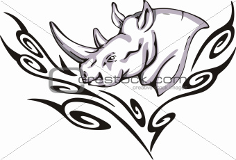 Tattoo with rhino head. Color vector illustration.