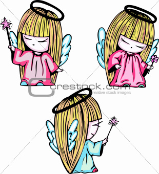 Little angel girls with magic stick