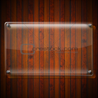 Glass Plate on Wood Background