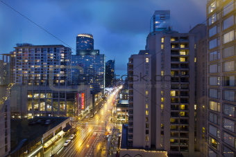 Vancouver BC Downtown at Evening Blue Hour