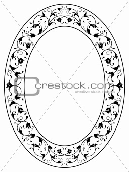 oriental floral ornamental deco black oval frame isolated