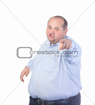 Fat Man in a Blue Shirt, Points Finger