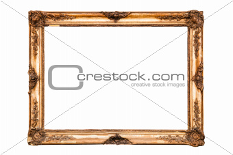 Old golden retro mirror frame, isolated on white 