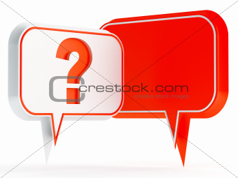 white and red speech bubbles with a question mark