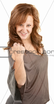Happy Lady With Fist Up