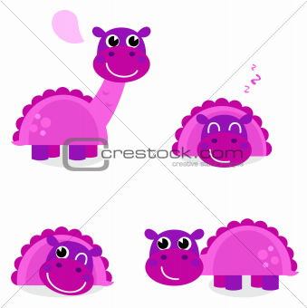 Cute pink dinosaur set isolated on white