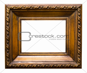 Old golden retro mirror frame, isolated on white