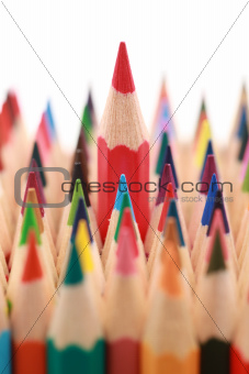 Red crayon standing out from the crowd