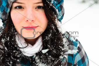 Young woman with snow in her hair