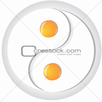 Yin-yang symbol made from fried eggs on plate