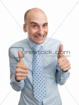 cunning businessman shows his thumbs up