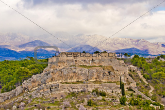 Novigrad Dalmatinski fortress and Velebit Mountain