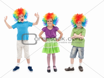 Happy clowns in row