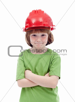 Young boy with red hardhat