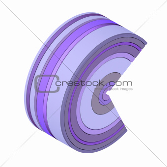 3d curved rectangular c shape icon in purple on white