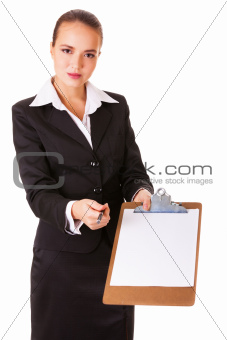 Business woman with a paper documen for writing / signing