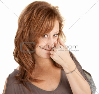 Shy Lady With Hand Near Mouth