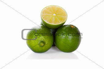 three limes isolated on white