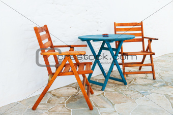 Colorful table and chairs arrangement