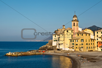 Beautiful Church and Castle in the Village of Camogli, Italy