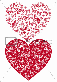 red butterfly heart, vector