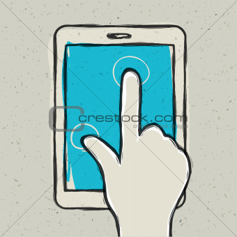 Abstract hand touching digital tablet. Vector illustration, 