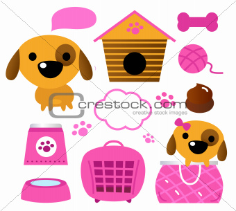 Cute dog accessories collection isolated on white