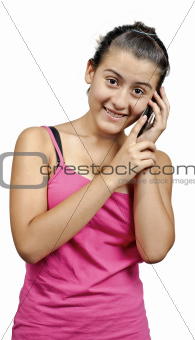 a girl talking to a phone