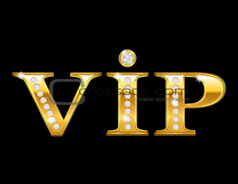Vip card with golden letters and diamonds