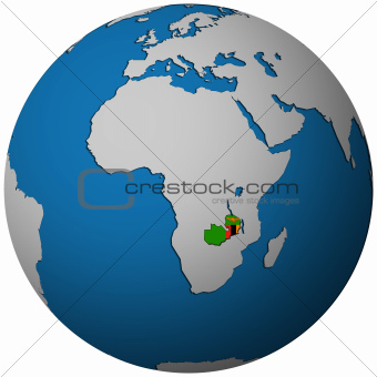zambia flag on globe map