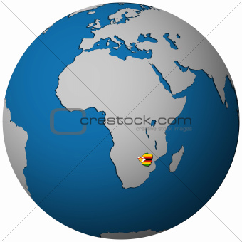 zimbabwe flag on globe map