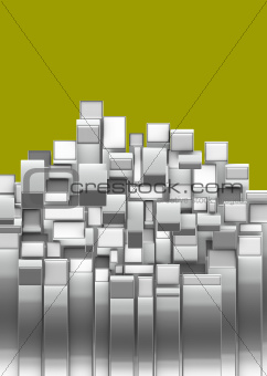 3d curved rectangular silver chrome shapes on yellow 