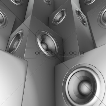  3d render of silver chrome sound-system deejay dj set 