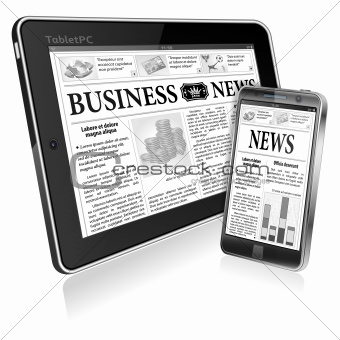 Concept - Digital News. Tablet PC and Smartphone with Business N