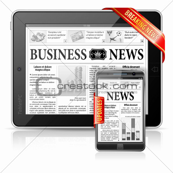 Breaking News Concept - Tablet PC & Smartphone Business News